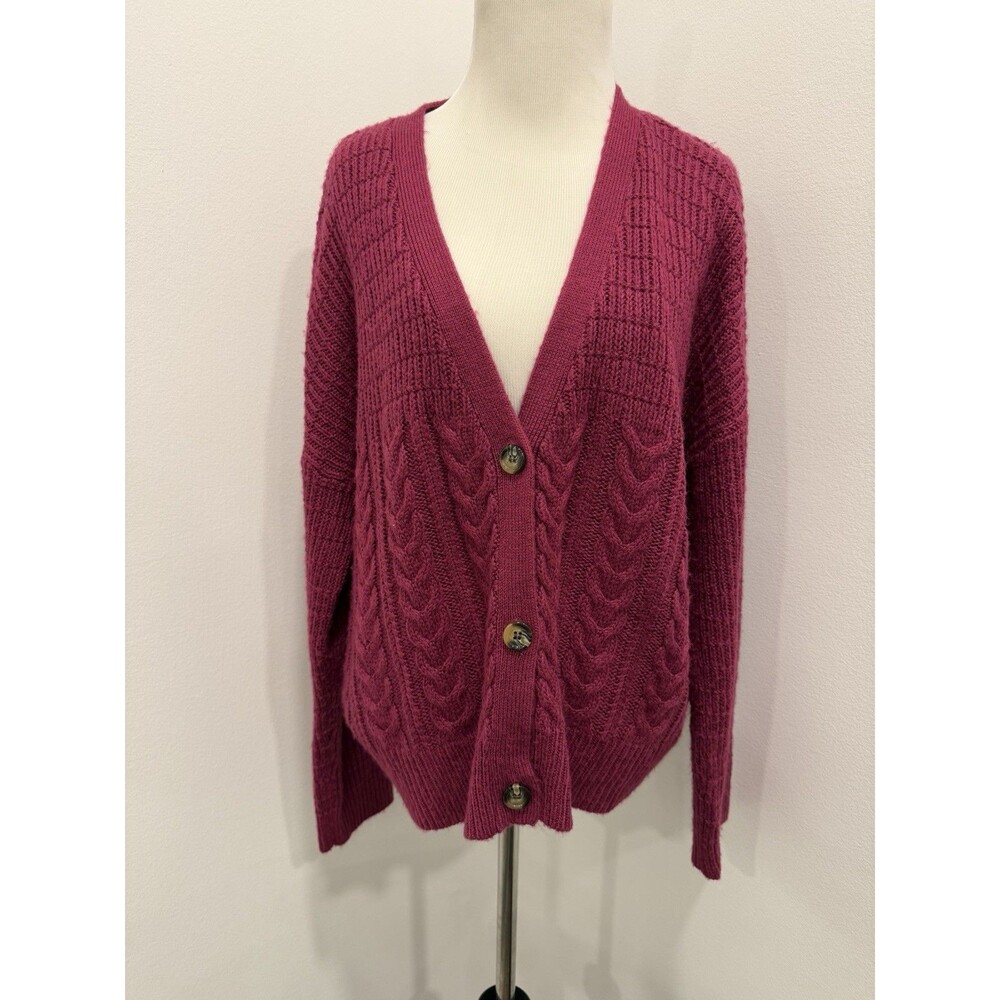 Splendid Cardigan Women XS Fuchsia Pink Cable Knit Button Oversized Sweater